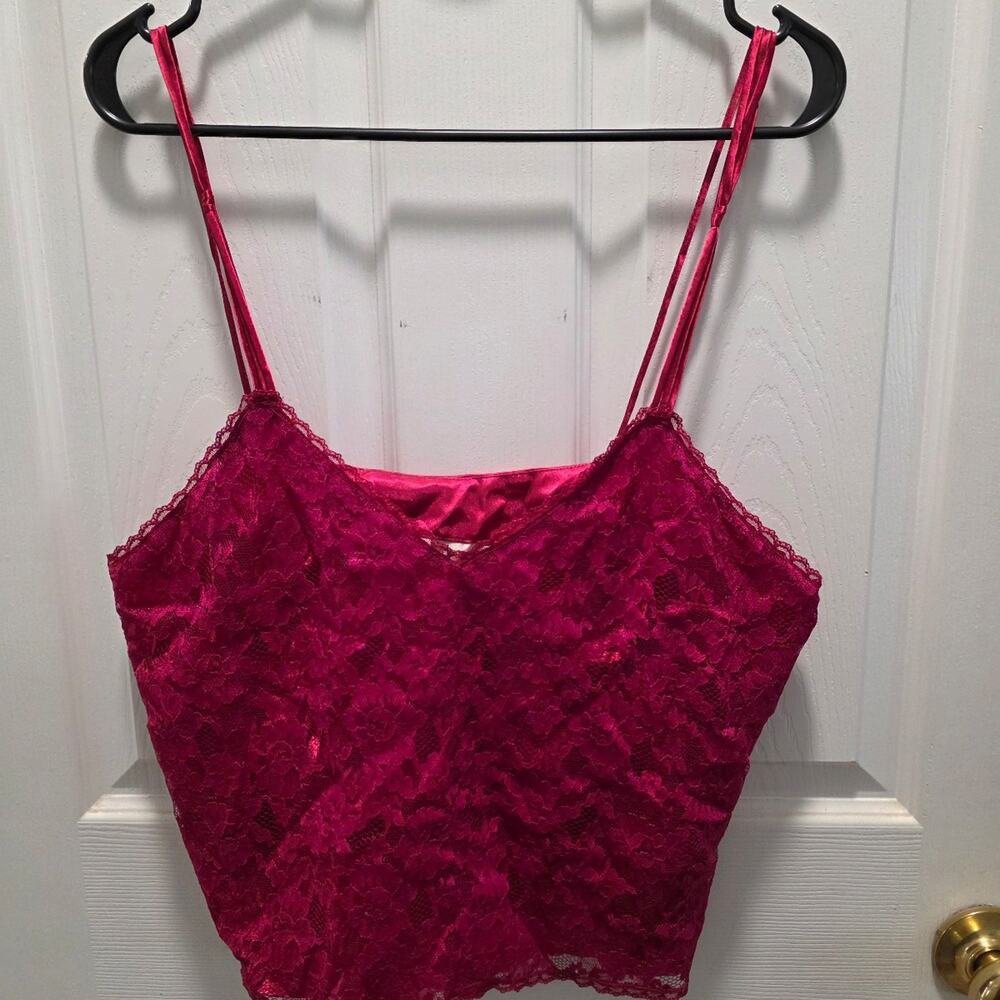 ​Vintage Victoria's Secret Gold Label Pink/Maroon Lace Cami Top Size L